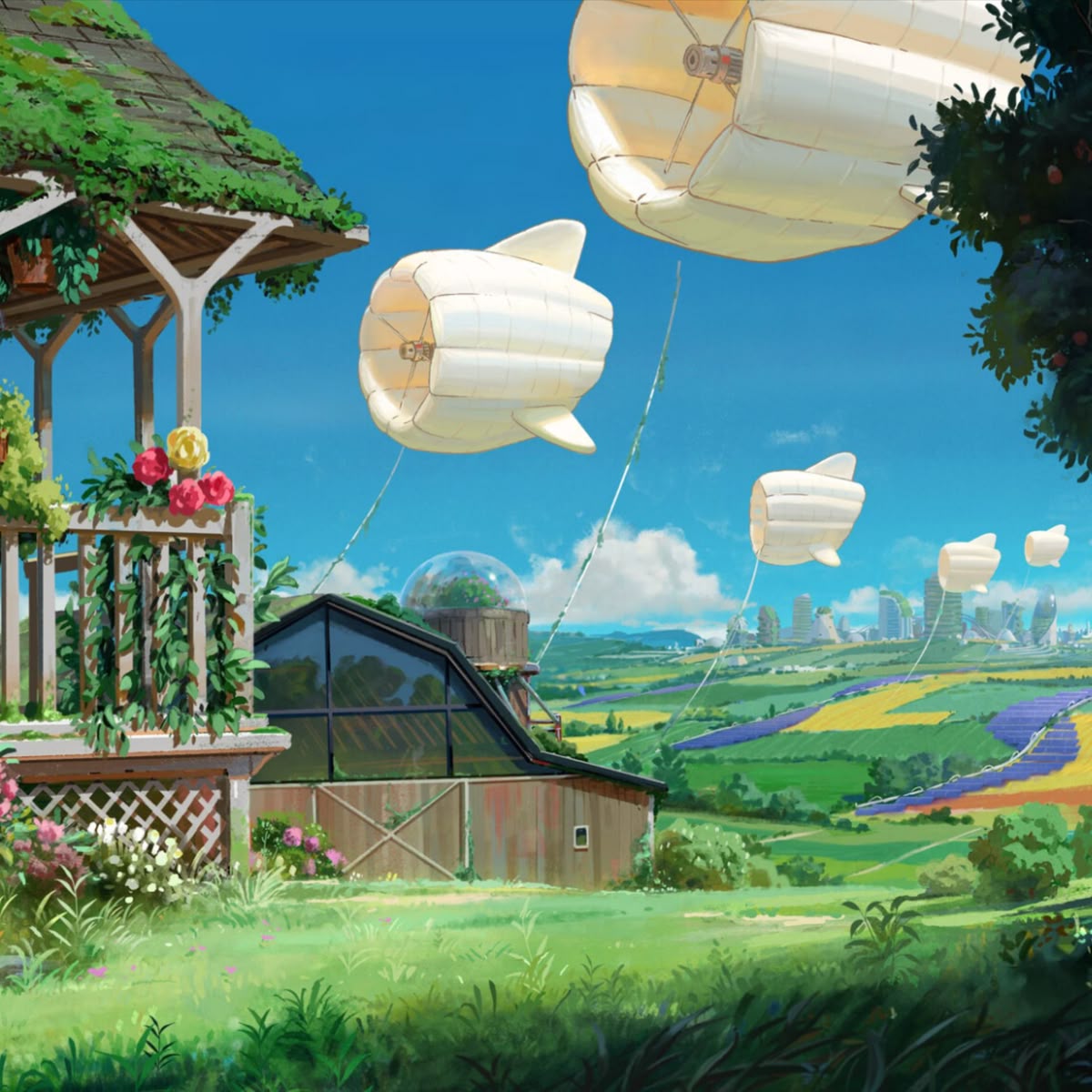 eco-futuristic solarpunk landscape
